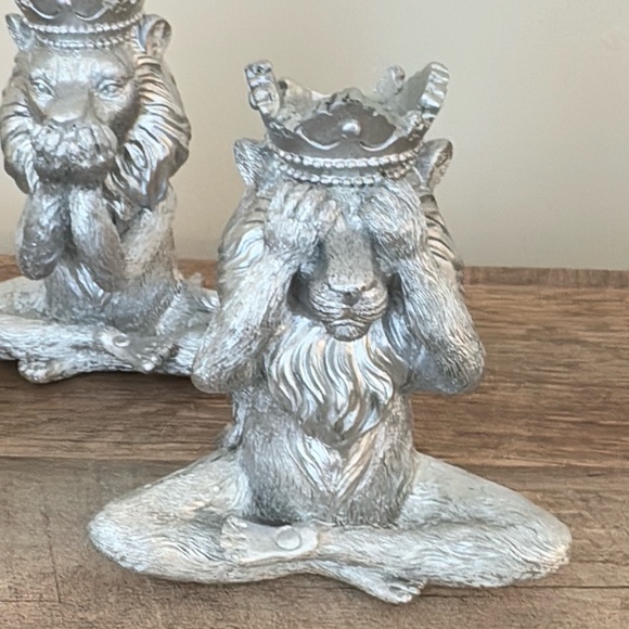 Set of 3 Silver Resin Lions -  Speak no Evil See No Evil Hear No Evil Lions Set - Picture 2 of 9